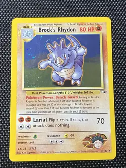 Brock's Rhydon 2/132 Swirl Gym Heroes Holo Unlimited Rare Pokemon TCG LP/NM - Image 1