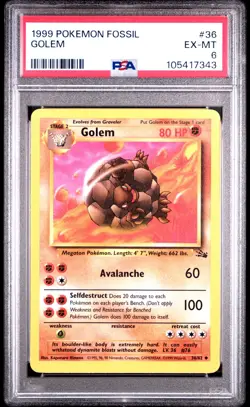 1999 Pokemon Fossil GOLEM #36/62 PSA 6 Excellent-Mint Low Pop #105417343 - Image 1
