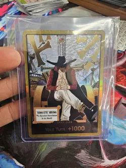 DON!! Card Gold Frame Mihawk OP14 ONE PIECE NM English the azure sea’s seven - Image 1