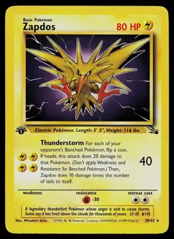 Pokemon Card - Zapdos Fossil 30/62 Rare 1st Edition - Image 1