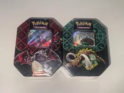 Pokemon Paldean Fates 4 Pack Tin Lot of 2 - Shiny Charizard EX & Iron Treads EX - Image 1