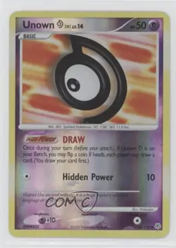 Unown D Reverse Foil Pokemon iamond & Pearl Base Set #68 2007 - Image 1
