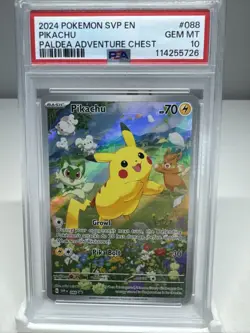 2024 POKEMON SVP EN-SV PROMO #088 PIKACHU PALDEA ADVENTURE CHEST PSA 10 GEM MINT - Image 1