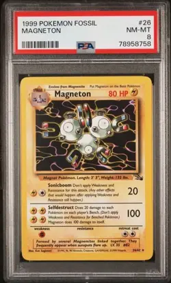 1999 Pokemon Fossil Magneton #26 PSA8 - Image 1