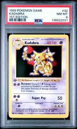 1999 Pokemon TCG Base Set 1st Edition Kadabra (32/102) PSA 8 - Image 1