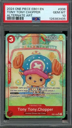 2024 One Piece EB01 EN #006 TONY TONY CHOPPER Alternate Art PSA 10 - Image 1
