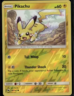 Pikachu Common SM - Burning Shadows 40/147 Lightning Reverse Holo Pokemon Card - Image 1