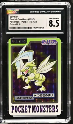 CGC 8.5 NM/M+ Carddass 1997 Scyther No.123 Prism Holo Japanese Pokemon Card - Image 1