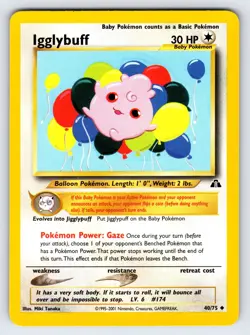 Igglybuff 40/75 2001 Neo Discovery Pokemon Card Vintage WOTC Uncommon - VLP - Image 1