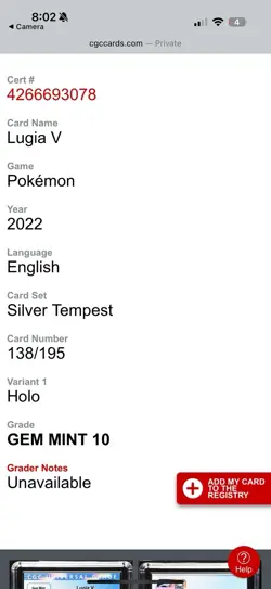 Pokemon Lugia V Holo Star TCG Silver Tempest 2022 CGC 10 Gem Mint Card 139/195 - Image 3