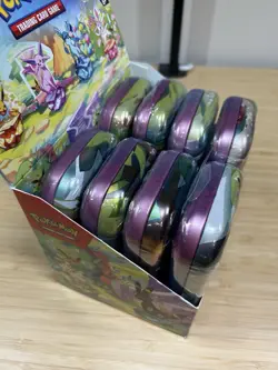 Pokemon Prismatic Evolutions Sealed Mini Tins Full Set of 8 English Open Display - Image 3