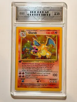 Pokemon Glurak 1 Edition (1999 Base Set) / Pristine CCG 10 Limited Silber Label - Image 1