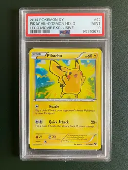 PSA 9 Pikachu 42/146 Cosmos Holo Lego Movie Exclusive 2014 Pokemon XY - Image 1