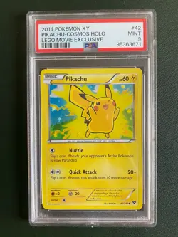 PSA 9 Pikachu 42/146 Cosmos Holo Lego Movie Exclusive 2014 Pokemon XY - Image 3
