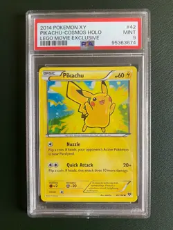 PSA 9 Pikachu 42/146 Cosmos Holo Lego Movie Exclusive 2014 Pokemon XY - Image 5