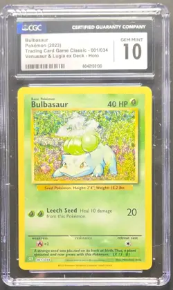 CGC 10 Bulbasaur 001/034 CLV TCG Classic Holo Rare Pokemon TCG 2023 - Image 1