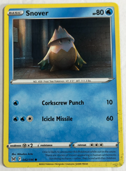 Pokemon TCG Lost Origin Ink Smear Error Snover 042/196 Near Mint - Image 1