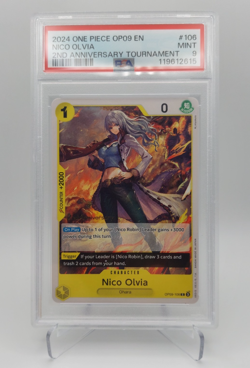 PSA 9 Nico Olivia 2nd Anniversay Tournament OP09-106 One Piece TCG English - Image 1