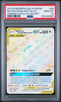 PSA 10 Moltres & Zapdos & Articuno Gx 69/68 Secret Hidden Fates Pokemon Card - Image 1