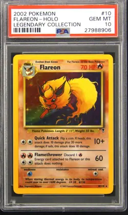 2002 POKEMON LEGENDARY COLLECTION #10 FLAREON-HOLO PSA 10 - Image 1