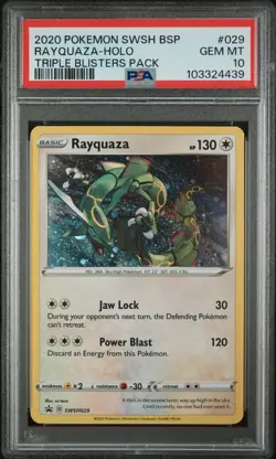 2020 Pokemon SWSH Rayquaza #029 Triple Blisters Pack Black Star Promo PSA 10 GEM - Image 1