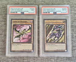 2 2023 Yu-Gi-Oh! 25th Anniversary PSA Cards Curse of Dragon & Gaia Fierce Knight - Image 2