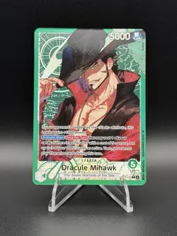 One Piece OP14 The Azure Sea’s Seven - Dracule Mihawk OP14-020 Leader Alt Art - Image 1