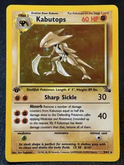 Pokemon TCG Kabutops Holo Rare 1st Edition Fossil Card 9/62 Near Mint Condition - Image 1