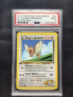 Pokemon Cards: Gym Heroes 1st Edition Common : Lt. Surge's Spearow 83/132 PSA 9 - Image 1