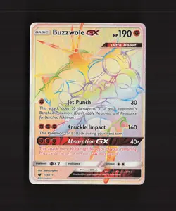 Buzzwole GX 115/111 Crimson Invasion Rainbow Secret Rare Holo Pokemon Card NM - Image 1