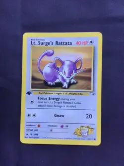 Pokemon Cards: Gym Heroes 1st Edition Common: Lt. Surge's Rattata 82/132 - Image 1