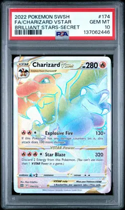 2022 POKEMON SWORD & SHIELD BRILLIANT STARS #174 FULL ART/CHARIZARD VSTAR PSA 10 - Image 1