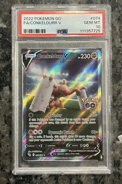 2022 POKEMON GO #074 CONKELDURR V ALT ART PSA 10 - Image 1