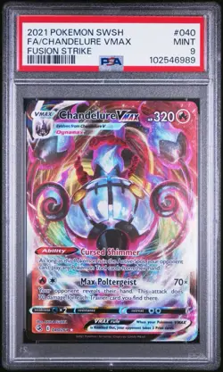 2021 Pokemon Chandelure VMAX 040/264 Fusion Strike Holo PSA 9 Mint - Image 1