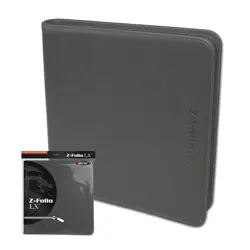BCW Gray Gaming Card Z-Folio Zippered LX Leatherette Album with 12 Pocket Pages - Image 1