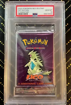 2002 Pokemon Neo Destiny 1st Edition Tyranitar Booster Pack PSA 10 Gem Mint - Image 1