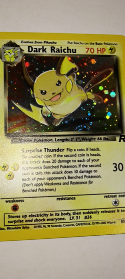 2000 Pokemon Team Rocket Dark Raichu Holo #83/82 - LP - Image 2