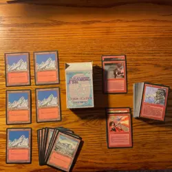 MTG: Vintage Red ‘95 Ice Age 75 Card Lot: 60 Cards Plus 15 Lands & Empty Starter - Image 1
