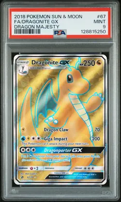 2018 POKEMON SUN & MOON DRAGON MAJESTY #67 FULL ART/DRAGONITE GX PSA 9 - Image 1
