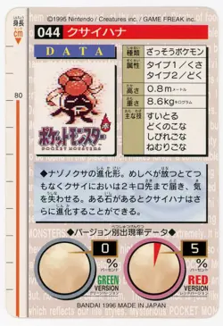 Gloom 044 1996 Pokemon Japanese Bandai Carddass Vending (Red Version) - Image 2