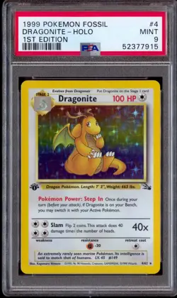 1999 POKEMON CARD DRAGONITE FOSSIL 1ST EDITION #4/62 -HOLO PSA 9 MINT - Image 1