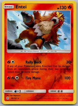 Pokemon Card Entei Cosmic Eclipse Reverse Holo Rare 28/236 Near Mint - Image 1
