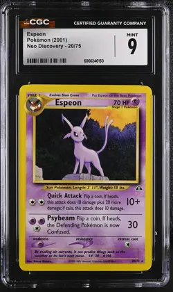 CGC 9 MINT Espeon 2001 Neo Discovery 20/75 Pokemon Card - Image 1
