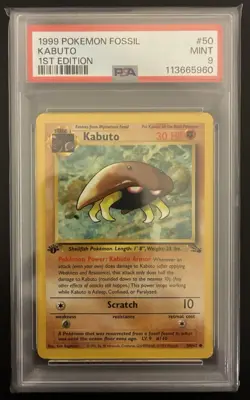 1999 Pokemon Fossil Kabuto 1st Edition #50 PSA 9 - Image 1