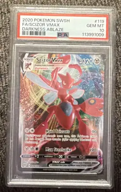 2020 Pokemon Darkness Ablaze Scizor VMAX Full Art 119/189 PSA 10 Gem Mint - Image 1