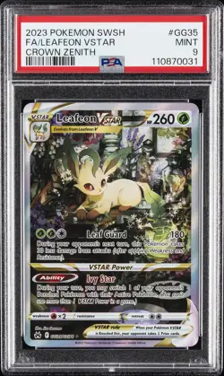 2023 POKEMON SWORD & SHIELD CROWN ZENITH #GG35 FULL ART/LEAFEON VSTAR PSA 9 - Image 1