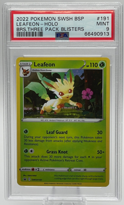2022 POKEMON SWSH BLACK STAR PROMO #191 LEAFEON-HOLO 3-PACK BLISTER PSA 9 MINT - Image 1