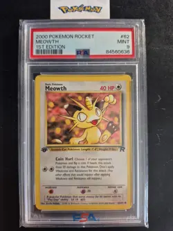 First Edition 2000 Pokemon Rocket 62/82 Meowth PSA Mint 9 - Image 1