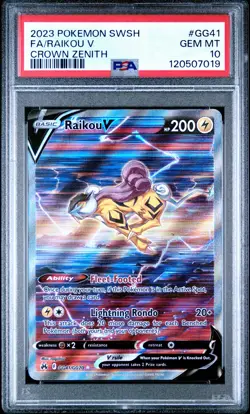 2023 POKEMON SWORD & SHIELD CROWN ZENITH #GG41 FULL ART/RAIKOU V PSA 10 - Image 1