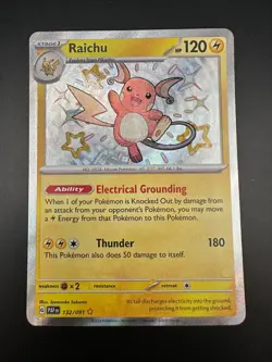 Pokemon TCG Raichu Card Paldean Fates 132/091 Baby Shiny - Image 1